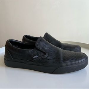 Black Leather Vans Slip Ons